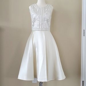 Ted Baker Ivory Embroidered Fit and Flare Dress Size 2
